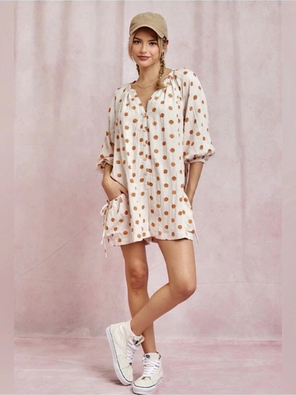 Polka Dot Vneck Romper- S